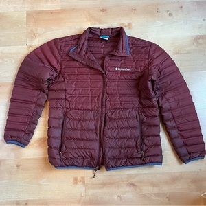Men’s Columbia Down Puffer Jacket Size L Wine Red